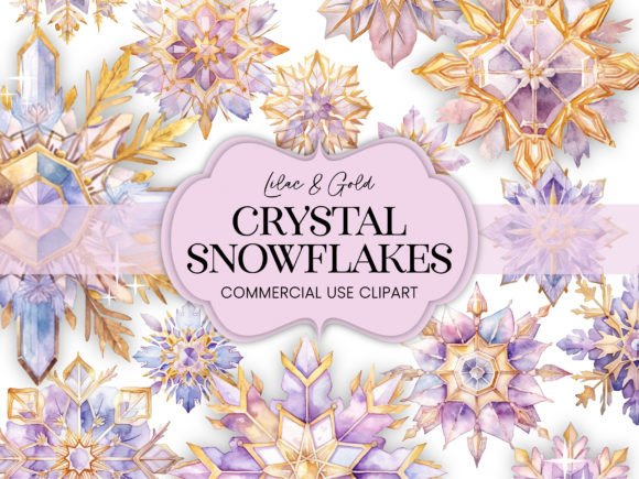 Download Lilac Gold Watercolor Crystal Snowflakes - Crystal Collection