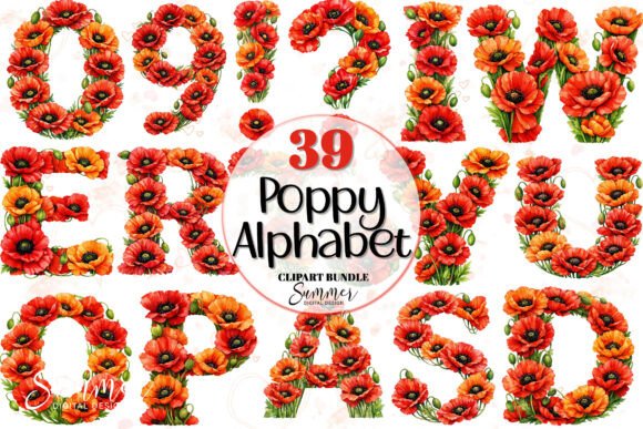 Download August Poppy Red Floral Alphabet Clipart - Poppy Collection