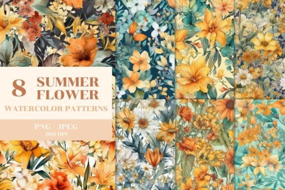 Download 8 Watercolor Summer Flower Patterns - Flower pattern Collection
