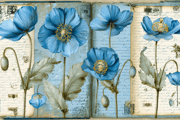 Download Blue Vintage Poppy Floral Background - Poppy Collection
